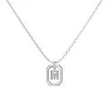 Silver S925 necklace with octagonal pendant and crystal pavé letter M charm - Platinum Initial Letter M Style (DY191341-M) / 925 Silver