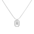 Elegant S925 silver square frame necklace with crystal-pave Letter N pendant charm - Platinum Initial Letter N Style (DY191342-N) / 925 Silver