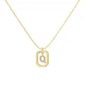 Gold necklace with octagonal pendant featuring a crystal-encrusted letter Q - Gold Initial Letter Q Style (DY191345-Q) / 925 Silver