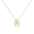 Golden S925 necklace featuring an octagonal pendant with sparkling letter P and O-chain - Gold Initial Letter P Style (DY191344-P) / 925 Silver