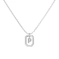 S925 silver necklace with sparkling octagon frame and crystal letter P pendant - Platinum Initial Letter P Style (DY191344-P) / 925 Silver