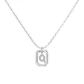 S925 sterling silver square pendant necklace with sparkling zircon letter Q charm - Platinum Initial Letter Q Style (DY191345-Q) / 925 Silver