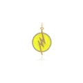 18K gold-plated circular pendant with yellow enamel lightning bolt and pavé zircon stones - Yellow