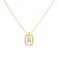 Elegant gold square pendant necklace with sparkling letter R charm for women - Gold Initial Letter R Style (DY191346-R) / 925 Silver