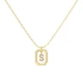 S925 silver 12MM square pendant necklace with gold letter S and sparkling cubic zirconia - Gold Initial Letter S Style (DY191347-S) / 925 Silver