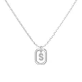 S925 sterling silver square pendant necklace with iced out crystal letter S charm - Platinum Initial Letter S Style (DY191347-S) / 925 Silver