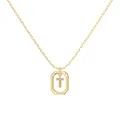 Golden octagon frame pendant necklace with crystal paved letter T on a delicate chain - Gold Initial Letter T Style (DY191348-T) / 925 Silver