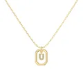 Gold plated square frame necklace featuring a shimmering micro-paved crystal letter U - Gold Initial Letter U Style (DY191349-U) / 925 Silver