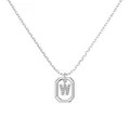 Silver S925 necklace with octagon frame and sparkling pave Zircon letter W pendant - Platinum Initial Letter W Style (DY191351-W) / 925 Silver