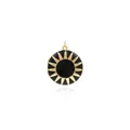 18K gold plated round sunburst pendant with black enamel oil drip on white background - Sunburst Locket (03789) / Black