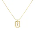 Gold plated octagon pendant necklace with micro-pave letter Y charm and fine cable chain - Gold Initial Letter Y Style (DY191353-Y) / 925 Silver