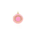 18K gold-plated circular locket necklace with pink enamel and sunburst star pattern - Sunburst Locket (03789) / Pink