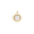 Detailed view of round 18K gold plated sunburst locket with white enamel on white background - Sunburst Locket (03789) / White