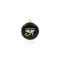 Macro detail of 18K gold-plated Eye of Horus locket pendant with enamel and zircon inlay - Black