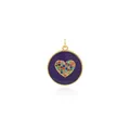 Macro detail of round 18K gold-plated pendant with purple enamel and colorful zircons - Purple