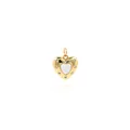 Macro detail of 18K gold plated heart pendant with white center and zircon border - Gold-White Zircon