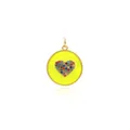 18K gold plated neon yellow enamel round pendant with multicolor zircon heart inlay - Yellow