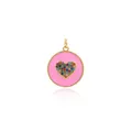 Pink enamel round pendant with heart and colorful cubic zirconia in 18K gold plating - Pink