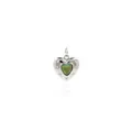 Macro shot of 18K gold plated heart pendant with green enamel and sparkling zircons - Silver Color - Green Zircon