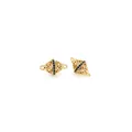 Detailed view of 18K gold-plated tapered hollow connectors with blue zircon for DIY jewelry - Dark Blue