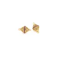 Detailed view of 18K gold-plated cone connector with micro-set red zircons for jewelry - Deep purple