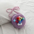 Bolso bandolera redondo morado para niños con pompones coloridos y mini sombrero azul - Púrpura