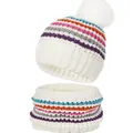 Set invernale per bambini con berretto con pompon e sciarpa ad anello a righe colorate - Taglia unica / Stile A Righe Arcobaleno (Inclusi Cappello E Sciarpa)