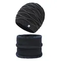 Winter knit beanie and neck warmer set with warm fleece lining and star patch detail - Hat And Neck Warmer / Black
