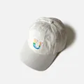 Beige kids cotton baseball cap featuring a rainbow embroidered U letter detail - White