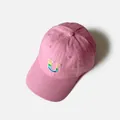 Pink cotton baseball cap for kids with a rainbow embroidered letter U and curved brim - Pink
