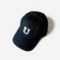 Kids black baseball cap featuring colorful gradient letter U embroidery and cotton canvas - Black