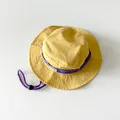 Kids bright yellow outdoor sun hat with purple windproof strap and wide brim for summer - Yellow