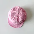 Pink soft brim cotton baseball cap for infants with breathable embroidered eyelets - Pink