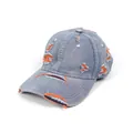 Cappellino da baseball in denim azzurro lavato con strappi e fodera interna arancione - Taglia unica / Blu-Arancione