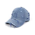 Berretto da baseball in denim blu vintage con fori usurpati e visiera curva stile retrò - Taglia unica / Blu-Blu