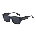Classic black square polarized sunglasses for men featuring textured metal temples - Bright Black Frame Grey Lens