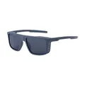 Quadratische polarisierte Sonnenbrille in Dunkelgraublau mit Seitenschutz und H-Logo - Mattgrauer Rahmen Graue Gläser (C3)