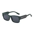 Polarized dark green rectangular sunglasses with wide textured striped temples for men - Matte Green Frame Grey Lens
