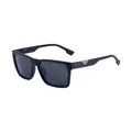Square matte black polarized sunglasses with silver triangle accents and textured temples - Sand Black Frame Grey Lens