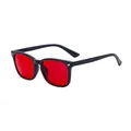 Gafas de sol cuadradas negras con lentes rojas y detalles metálicos plateados - Montura C1 Negra Brillante Con Ribete Rojo