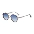 Polygonal double bridge metal sunglasses with blue gradient lenses in silver finish - C5 Light Gunmetal Blue