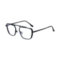 Lunettes de soleil rétro pour hommes avec monture noire et pont double en métal fin - Monture Noir Mat/Verres Anti-Lumière Bleue Revêtement Bleu(C6)