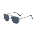 Lunettes de soleil homme monture carrée argentée, verres bleu foncé et double pont - Monture Argent Mat/Verres Gris(C7)
