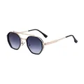 Retro polygon sunglasses with double bridge gold metal frame and gray gradient lenses - C7 Gold Double Grey