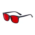 Gafas de sol cuadradas negro mate con lentes rojas y detalles de metal plateado - Marco C2 Negro Arena Pieza Roja