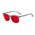 Gafas de sol cuadradas con montura gris transparente y lentes rojas para hombre - Marco Gris Transparente Lente Roja