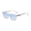 Square fashion sunglasses with frosted transparent frames and blue gradient lenses - C8 Matte Clear Frame Gradient Blue