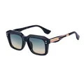 Square black sunglasses with vertical gradient blue to yellow lenses and gold metal trim - Bright Black Gold Frame Green Yellow Lens