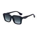 Chic black square frame sunglasses with grey gradient lenses and metallic temple details - Matte Black Gun Gray Green