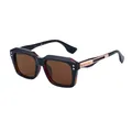 Square fashion sunglasses with black tortoiseshell frames and gold metal temple accents - Black Exterior Transparent Tea Gold Interior Full Tea